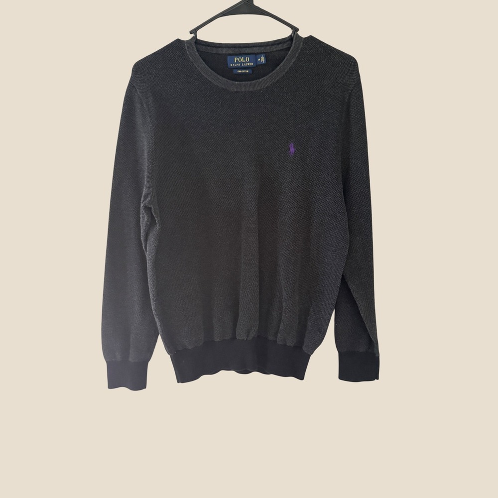 Polo Ralph Lauren Mens Pima Cotton Crewneck Sweater Charcoal Grey Purple Pony M‎